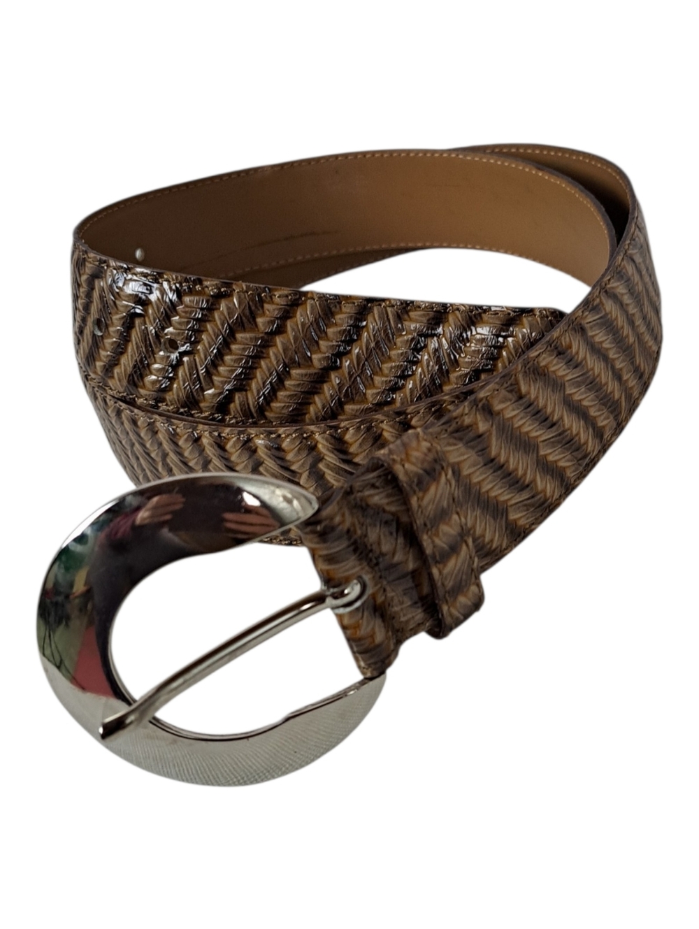Vitanuova Italian Leather Belt XL Brown Braided Herringbone